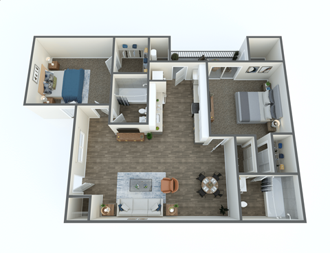 Floor plan for 2 beds, 2 baths, 900 sqft
